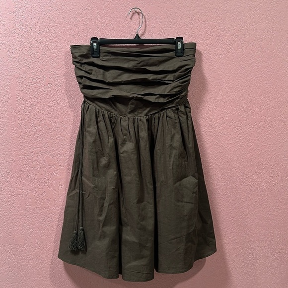 BY TOGETHER Dark Brown Mini Strapless Dress with Side Tassel Size M - Picture 1 of 7